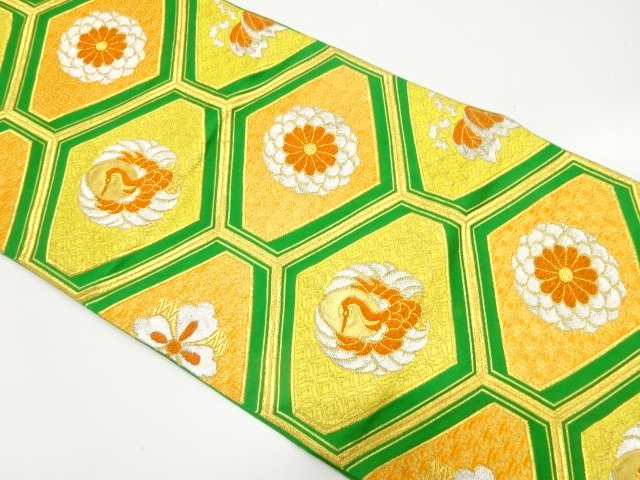 JAPANESE KIMONO / ANTIQUE WOVEN TORTOISESHELL / CRANE / CHRYSANTHEMUM